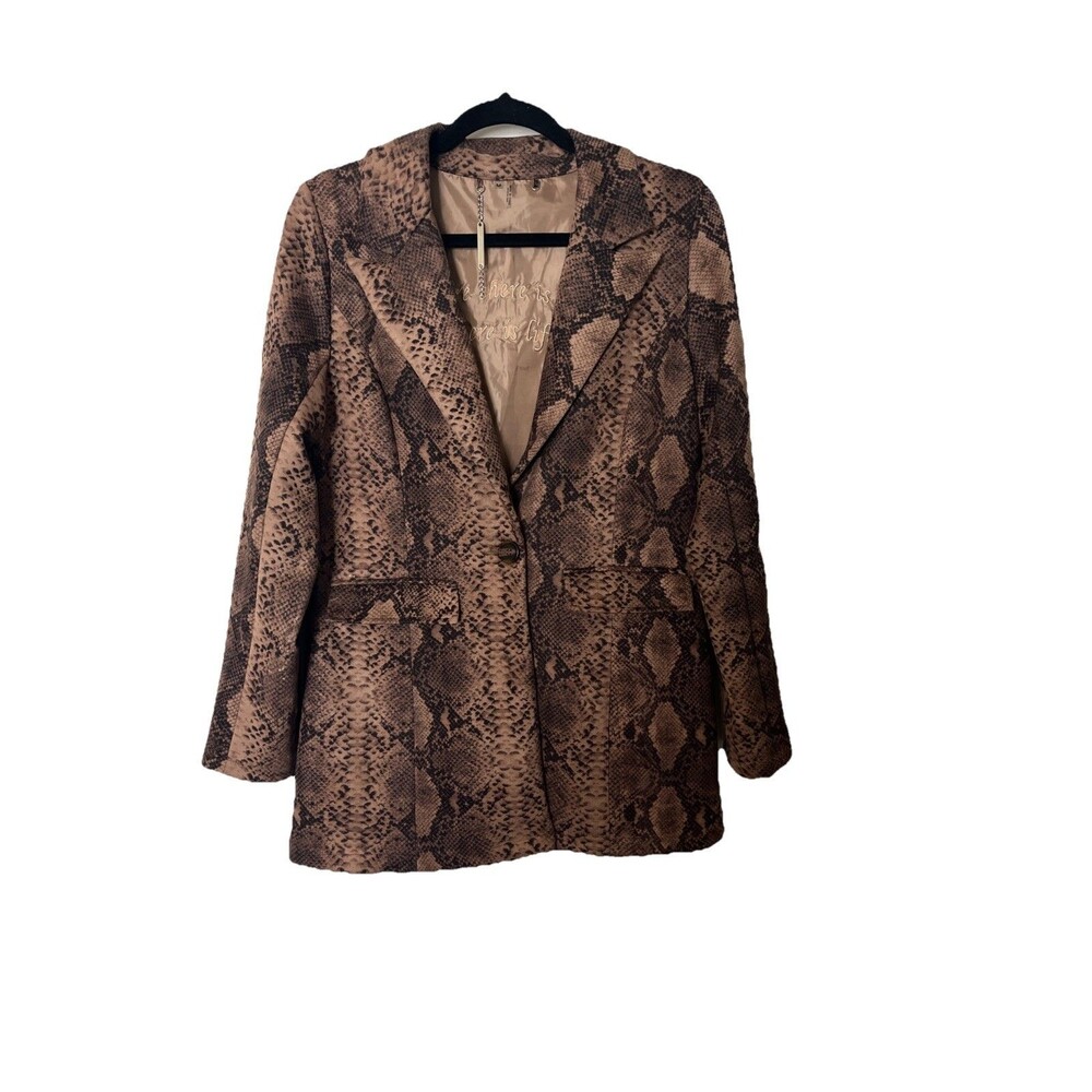 Paparazzi by Biz SnakeSkin Pattern Jacket Blazer Coat Medium (Tan/Brown) - Picture 8 of 10